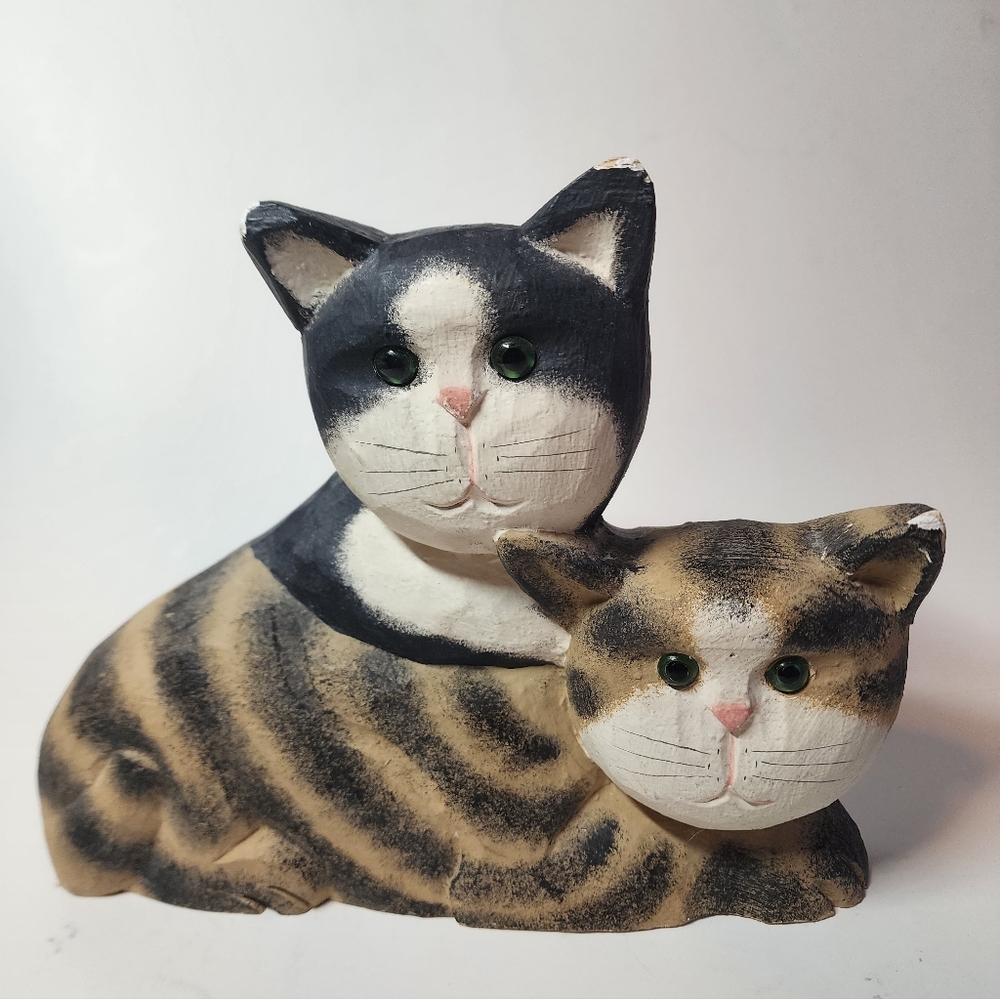 Signed James Haddon Tiger Tabby and Black and White Cat